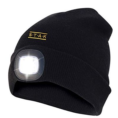 Stak Orthus Bonnet à LED Rechargeable par USB, blance 100 Lumen sur Le Devant et lumière Rouge sur l'arrière, Taille Unique, Lavable, pour Le Sport et Le Travail Mixte, Noir