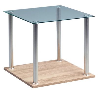 HomeTrends4You 548144 bijzettafel, 45 x 52 x 45 cm, glas, decor Sonoma eiken donker