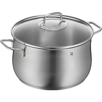 WMF 732246030 Brilliant Faitout Bord verseur Haute Diamètre : 24 cm Env. 6,5 L Couvercle Verre Cromargan Poli Induction Passe au Lave-Vaisselle, Acier Inoxydable, Argent