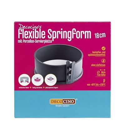 DECOCINO Moule à charnière Ø 18 cm – Avec fond en porcelaine – Moule de qualité supérieure avec revêtement anti-adhésif, pour la cuisson de gâteaux, tartes, etc. – Passe au lave-vaisselle