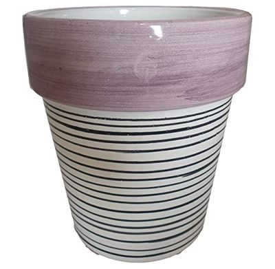 Ceramiche Angela Rinaldi – Vaso in Ceramica di Vietri dipinto a mano per piante Maiolica Design Terracotta Coccio Cachepot (Altezza cm. 22, diametro cm. 20, lilla + linee nere doppie)