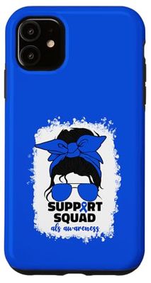 Support Squad ALS Awareness Month Blue Women Mom Ribbon ALS Case for iPhone 11