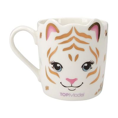 Depesche 12606 TOPModel Fantasy Tiger Bianca con Motivo di Modella, Orecchie di Gatto e Stampa Dorata, Tazza con Manico in Porcellana, capacità di riempimento: Circa 300 ml, Colore