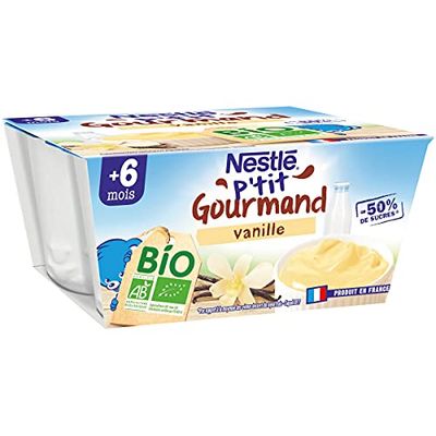 P'tit Gourmand BIO Nestlé Bébé - Vanille - Laitage dès 6 Mois - 4X90g