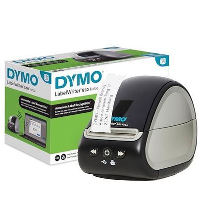DYMO LabelWriter 550 Turbo-etikettskrivare | Direkt termisk höghastighetsutskrift | Automatisk igenkänning av etiketter | Skriver ut fraktetiketter och mycket mer med USB/LAN-anslutning | EU-kontakt
