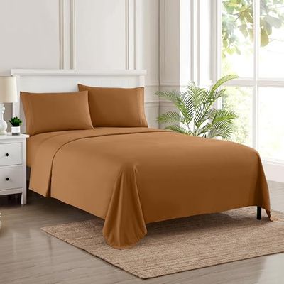 Sweet Home Collection 1500 Hilos 4 Piezas Calidad Egipcio Bolsillo Profundo Juego de sábanas, Completa, Beige, Moca, California King