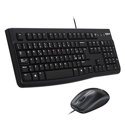 Logitech MK120 Combo Tastiera e Mouse con Filo per Windows, Mouse Ottico Cablato, Tastiera di Dimensioni Standard, USB Plug-and-Play, Compatibile con PC, Laptop, Layout Italiano QWERTY - Nero