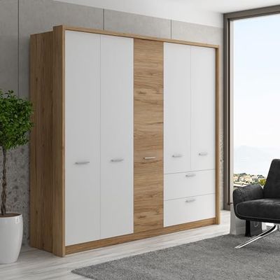 Forte Freetown Armoire 230 240, 5 Portes, 2 Tiroirs, Chêne Catania/Blanc, 231x214x59cm