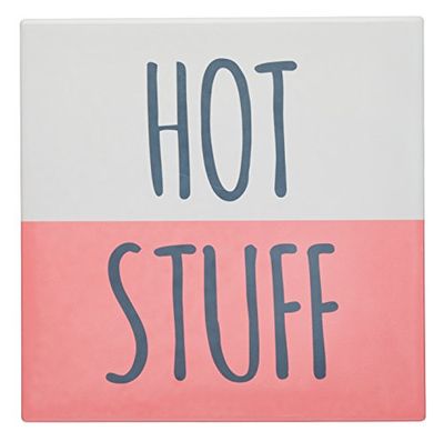 KitchenCraft Funny "Hot Stuff" Square Ceramic Trivet with Cork Back, 20 x 20 cm (8") - Red / White