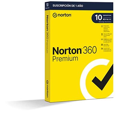 Norton 360 Premium 2024 - Antivirus software para 10 Dispositivos, 1 Año, para PC, Mac, tableta o smartphone