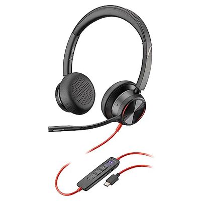 Poly Blackwire 8225, Cuffia Cablata con Connessione USB-A e USB-C, Cuscinetti in Similpelle, Riduzione del Rumore e dell'Eco, Comandi sul Cavo, Compatibile con Windows 10 e macOS, Nero