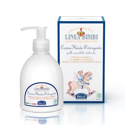 Helan Linea Bimbi - Baby Cleansing Cream with Calendula & Sweet Almonds, Calming & Nourishing Action - Moisturising Baby Lotion & Fluid Gentle Cleanser for Sensitive Skin - Made in Italy, 240 ml