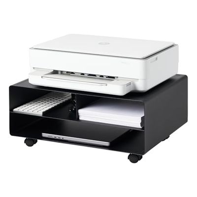YAMAZAKI Rolling Printer Stand Soporte para Impresora de Escritorio para el hogar, Organizador de Oficina, Acero, aleado, Negro