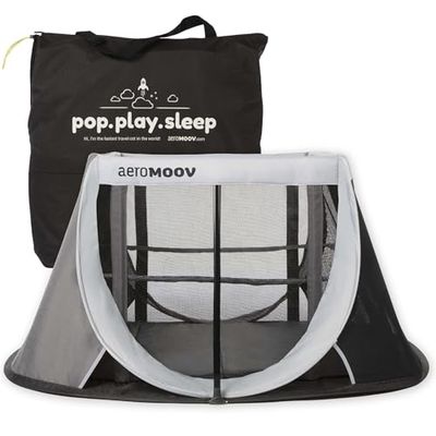 AeroMoov Campingbedje - Reisbedje met matras - voor baby én peuter - met bodemverhoger - opgezet in 2s - licht en compact - Grey Rock