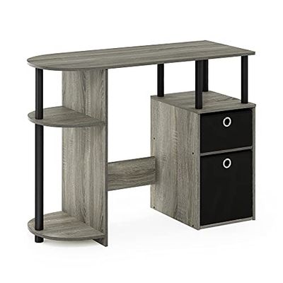 Furinno Jaya Bureau d'Étude Simpliste avec Tiroirs pour Bacs, Chêne Français/Noir/Noir