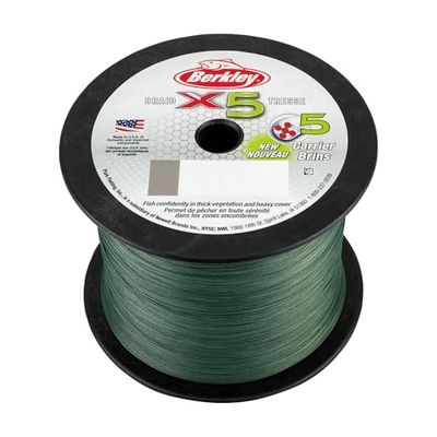 Berkley X5 Línea de Pesca Trenzada Vis, Unisex, Verde de Baja Visibilidad, 2188yd/ 10lb