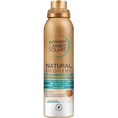 Garnier Natural Brons självbrunningsspray för jämn och naturlig solbränning, snabbabsorberande, närande effekt, med aprikosolja och E-vitamin, Ambre Solaire 150 ml