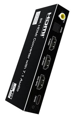 PremiumCord HDMI audio-extractor HDR10, stereo-uitgangen, SPDIF, RCA, HDMI, UHD 8K 4320p 60Hz, 4K 2160p 120Hz, Full HD 1080p, 40Gbps, Vrr, Dts, Dolby Atmos, metalen behuizing, kleur zwart