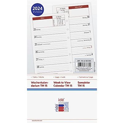 rido/idé Calendario semanal de repuesto modelo TM 15 2024 1 página = 1 semana tamaño de hoja 8,7 x 15,3 cm, color blanco