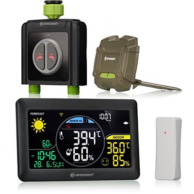 Bresser Smart Garden Home Watering System Duo, Programador de Riego WLAN, Riego Automático del Jardín, Control por App, Estación Meteorológica, Sensor de Suelo