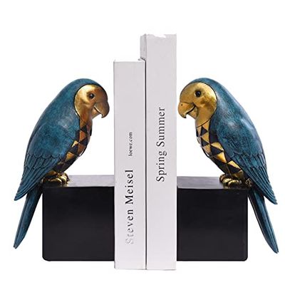 Kakizzy Sujetalibros Decorativos de Loros para estantes, Tope de Libros de Animales, sujetalibros Retro para Libros Pesados, Figuras de pájaros para Interiores, Amantes de los Libros
