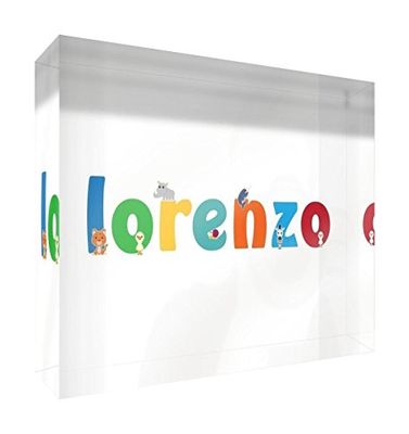 Little Helper Souvenir Décoratif en Acrylique Transparent Poli comme Diamant Style Illustratif Coloré avec le Nom de Jeune Garçon Lorenzo 7,4 x 10,5 x 2 cm Petit
