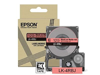 Epson Labelworks LK-4RBJ Bandkassett för märkning som är kompatibel med Epson LabelWorks LW-C610 och LW-C410 Matt röd/svart 12mm