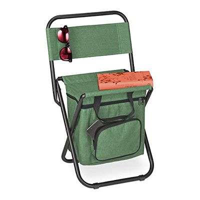 Relaxdays campingkruk met tasje, vouwbaar, met leuning, camping, tuin, draagbaar visstoel, HBD 60x35x35 cm, groen