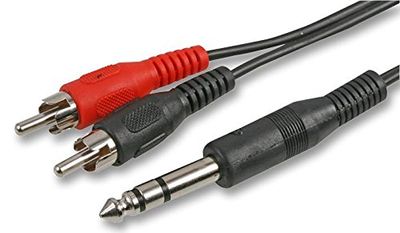 Pro Signal PSG00180 6.35mm (1/4") Stereo Jack Plug to 2x Phono RCA Plugs Lead, 3m, Black