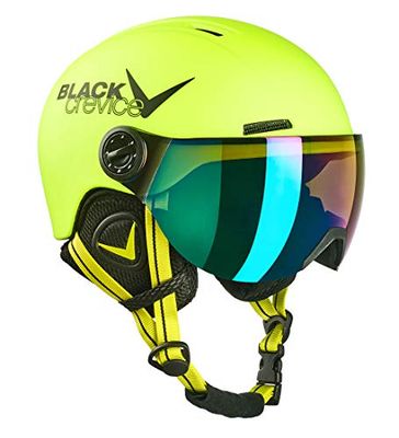 BLACK CREVICE Kids Ski Helmet Leogang I Casque de Ski avec visière Style Pilote différentes Couleurs I Casque de Snowboard pour garçons & Filles I Casque de Ski (48-52, Néon Giallo)