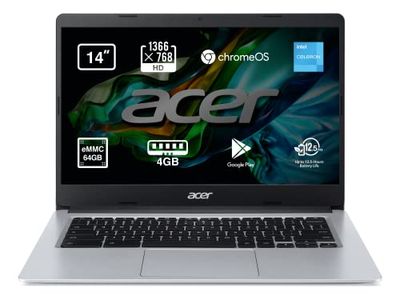 Acer Chromebook 314 CB314-1H - Bärbar dator 14" HD LED (Intel Celeron N4020, 4GB RAM, 64GB eMMc, UMA, Chrome OS) Färg Silver - QWERTY Tangentbord Svenska