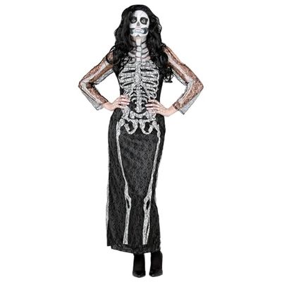 Widmann 10682 10682-kostuum skelet, jurk van kant, themafeest, Halloween, dames, meerkleurig, M