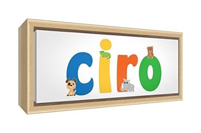 Little Helper LHV-CIRO-3084-FCNAT-15IT Impression sur toile encadrée en bois naturel, motif personnalisable avec nom de garçon, multicolore, 34 x 88 x 3 cm