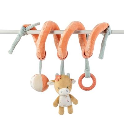 Nattou Jouet à Suspendre pour Siège Auto en velours, Mila la vache, Avec hochet et autres activités, env. 30 cm, Mila, Zoë et Lana, Multicolor