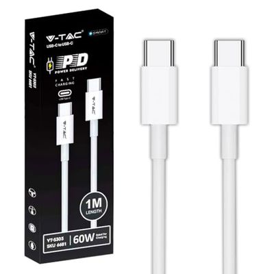 V-TAC Cavo USB-C a USB-C da 1 Metro per Smartphone, Iphone 15 PRO, Computer, Tablet – Power Delivery 60W - Cavo Type-C per Ricarica Rapida e Trasmissione Dati – Compatibile Iphone e Samsung