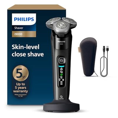 Philips Shaver i9000, Wet & Dry Electric Shaver, Ink Black, with Skin IQ Technology, Triple Lift & Cut System, 360 Rotating Dual SteelPrecision Blades, Model X9000/10