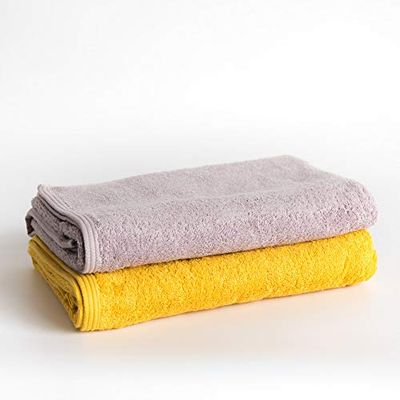 Sancarlos - Set van 2 badhanddoeken Ocean Duo, mauve en mosterd, 100% katoen, 550 g/m²