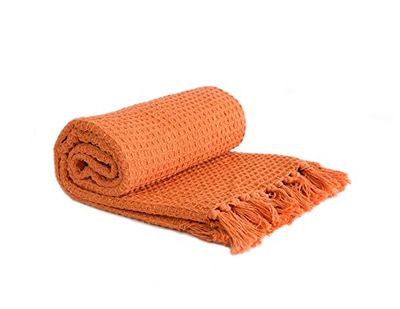 Emma Barclay Couvre-lit en coton recyclé texturé gaufré uni pour fauteuil, canapé, canapé, canapé, orange brûlé, 50 x 60 (127 x 152 cm)