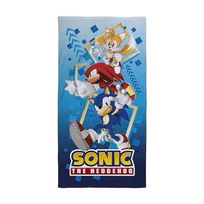 Character World Asciugamano ufficiale Sonic the Hedgehog, per bambini, super morbido, design rimbalzante, perfetto per casa, bagno, spiaggia e piscina, taglia unica, 70 cm x 140 cm, 100% cotone