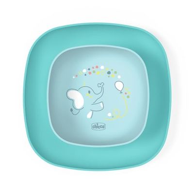 Chicco Bordenset voor kinderen, babyset met 1 platte borden en 1 kom, 2-delige bordenset, stapelbaar, ruimtebesparend, vanaf 12 maanden, lichtblauw