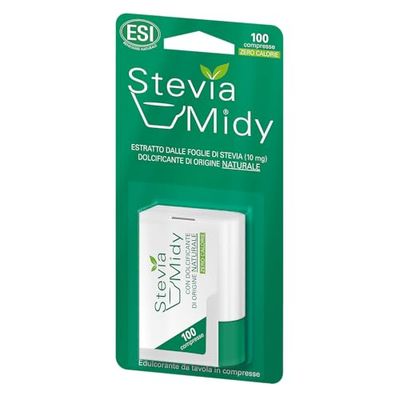 ESI - Stevia Midy, Dolcificante Zero Calorie di Origine Naturale, a Base di Glicosidi Steviolici, Sostituisce lo Zucchero nella Dolcificazione delle Bevande, Senza Glutine e Vegano, 100 Compresse