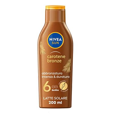 NIVEA SUN Latte Solare Carotene Bronze FP 6 200 ml, Crema solare abbronzante con protezione per una pelle dorata, Crema abbronzante arricchita con carotene e vitamina E