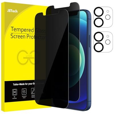 JETech Privacy Screen Protector voor iPhone 12 6,1-Inch met Camera Lens Beschermer, Anti-Gluren Film van Gehard Glas, 2-Stuks Elk