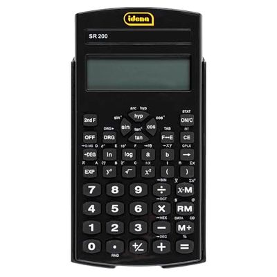 Idena 20137 - Calculatrice scolaire SR 200, écran 10 chiffres, fonctionne sur piles, calculatrice scientifique de poche