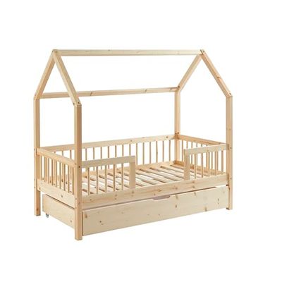 BAÏTA - Lit enfent cabane Tiny pin Massif 70x140 sommier + tiroir Inclus