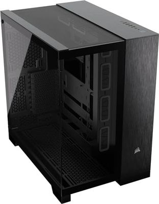 CORSAIR 6500X Media-Torre ATX Caja de PC de Doble Cámara - Cristal Templado Panorámico - Conexión Inversa Compatible con Placa Base - Sin Ventiladores Incluidos - Negro/Aluminio Obsidiana