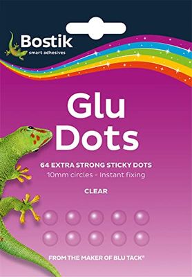 Bostik Extra Strong Glu Dots - Extra Strong, Double Sided Glue Dots, For Instant Fixing & Crafts, Easy to Use, No Mess, Clear, x64 Glu Dots