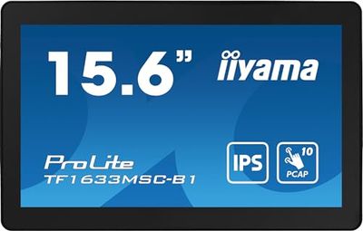 iiyama Prolite TF1633MSC-B1 39.5 cm 15.6 Inch IPS LED Monitor Full HD Open Fram 10 Point Multitouch Capacitive HDMI DisplayPort USB 2.0 IP54 Black