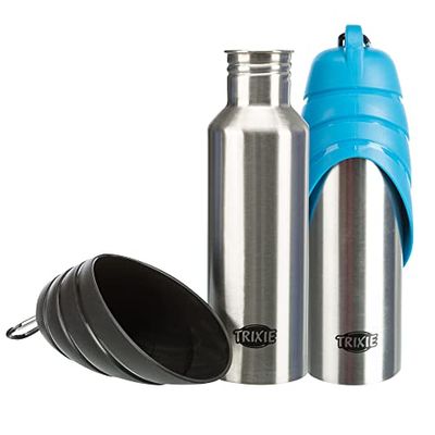 Trixie 24606 fles met drinkbak, roestvrij staal/kunststof, 0,75 l, (Handmatige kleurkeuze is niet mogelijk)