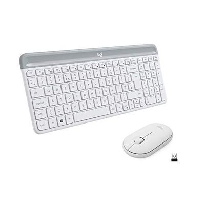 Logitech MK470 Slim Combo draadloze toetsenbordmuisset, 2,4 GHz verbinding via nano-USB-ontvanger, bereik van 10 m, 18 maanden batterijduur, PC/laptop, Engels QWERTY-lay-out - offwhite/wit